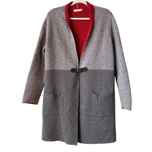 AIDA Italy Wool Colorblock cardigan Jacket – Gray & Red – Size Large Sweater